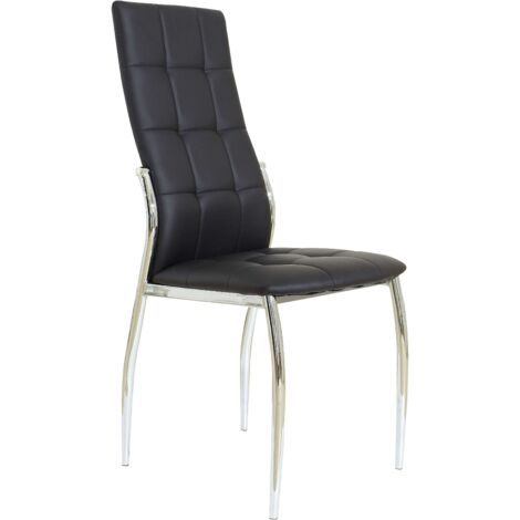 Pack de 4 Sillas de Comedor Salón Laci, Polipiel Cromadas Negro 45x101x51 cm