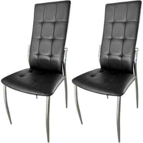 Pack de 2 Sillas de Comedor Salón Laci, Polipiel Cromadas Negro 45x101x51 cm (1/5)