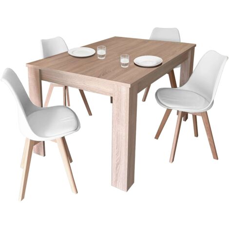 Conjunto Mesa Extensible con 4 Sillas en Color Roble Canadian y Blanco