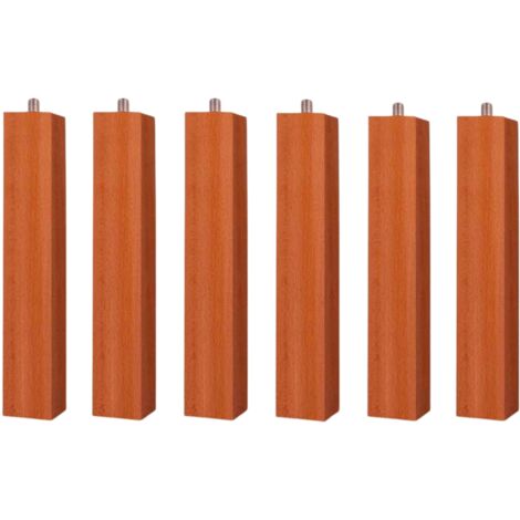 Juego de 6 Patas Cuadradas 25 cm para Somier o Base Tapizada con Rosca y Sistema Antiruido de Madera en Color Cerezo 25 cm