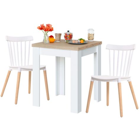 Juego Mesa y 2 Sillas Cocina, Conjunto de Mesa Extensible + 2 Sillas Alna Blanco y Roble canadian (1/5)