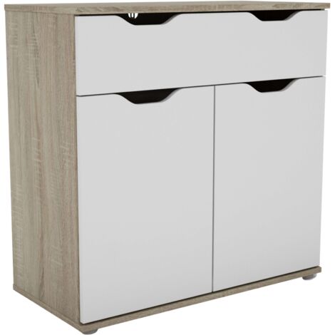 Aparador, Buffet Salón 2 Puertas 1 Cajón Parc Comedor Roble Sonoma y Blanco Mate 80x79x38 cm (1/5)