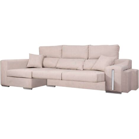 Sofá Chaise Longue Izquierda 3 Plazas, Arcón, 2 Puffs, Oscar Asientos Extensibles Beige 263 cm