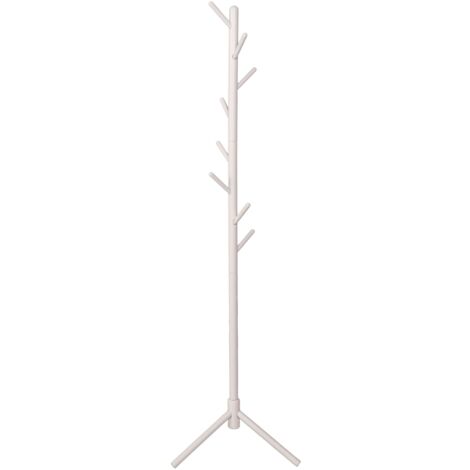 Perchero de Pie 8 Colgadores, Mueble de Entrada Reki Madera de Haya y Montaje Fácil Blanco 44x172x44 cm