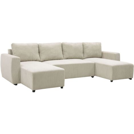Sofá Doble Chaise Longue Ulises, Sofá Cama Convertible, Sofá 4-5 Plazas Forma de U Beige 297 cm