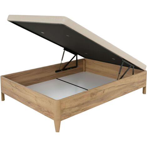 Canapé 90x190 cm Cama Dormitorio Cope, Tapa Reforzada Anti-curva, Apertura manual bombines gas, Roble Amazonas
