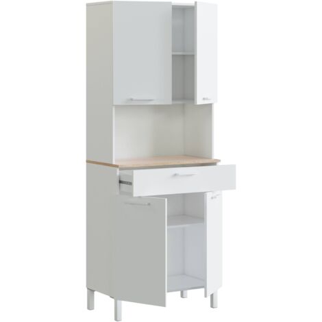 Mueble auxiliar de cocina Noki con 4 puertas 1 cajón hueco microondas en color blanco y roble 72x186x40 cm