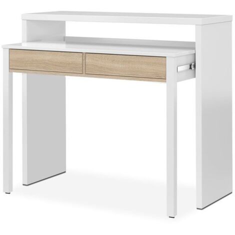 Mesa Escritorio desplegable en Color Blanco Artik y Roble Canadian 98x87x36 cm