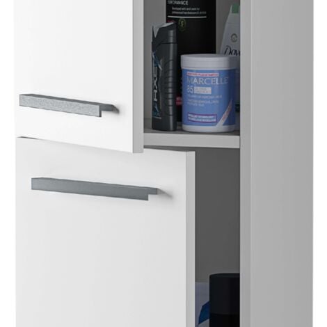 Columna aseo baño para lavabo suspendida en color blanco brillo con tiradores y 2 puertas diseño actual 30x25x150 cm
