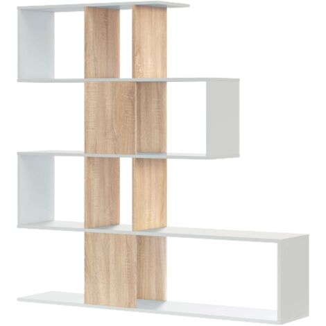 Estantería forma zig-zag en color roble canadian y blanco artik 145x28x145 cm