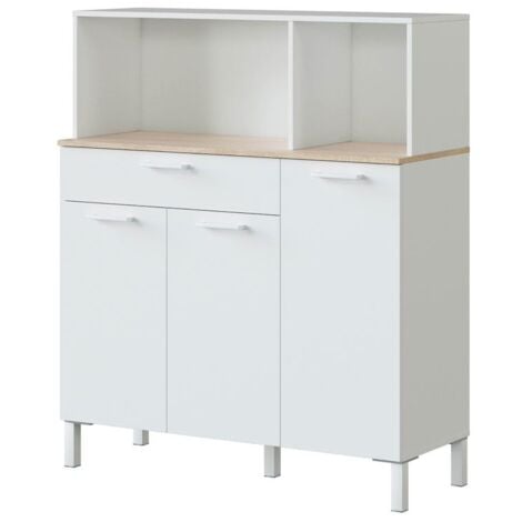 Mueble auxiliar 3 puertas 1 cajón cocina microondas Yuka aparador color blanco estilo moderno 126x108x40 cm