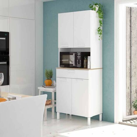 Mueble auxiliar cocina alto Yuka color blanco artik y roble canadian alacena almacenaje 186x72x40 cm