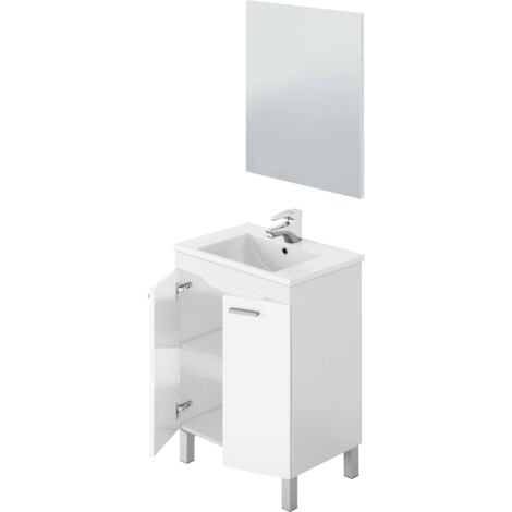 Mueble de baño Ezio Estilo Contemporáneo en Color Blanco con 2 Puertas y Espejo 60x80x45 cm (Sin lavabo)