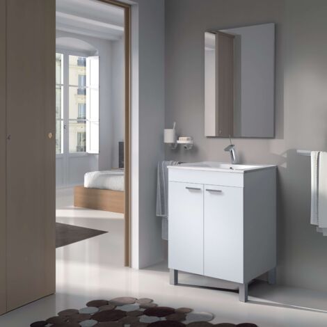 Mueble de baño Ezio Estilo Contemporáneo en Color Blanco con 2 Puertas y Espejo 60x80x45 cm (Sin lavabo)