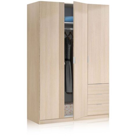 Armario Andy Fabricado en Melamina Color Roble, 3 Puertas y 3 Cajones Mueble de Dormitorio 121x180x52 cm