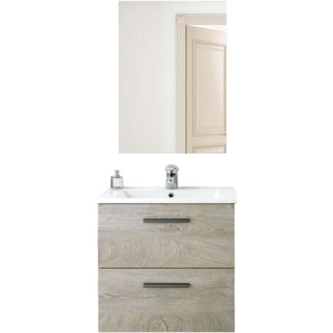 Mueble de baño Aruba 2 cajones + espejo color roble alaska estilo industrial 60x45 cm SIN Lavabo