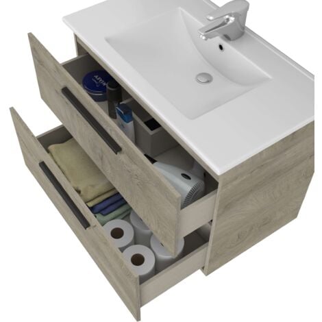 Mueble de baño Aruba 2 cajones + espejo color roble alaska estilo industrial 60x45 cm SIN Lavabo