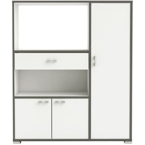 Mueble Auxiliar para Cocina con Tres Puertas y un Cajon Color Blanco y perfiles Gris 107x90X40cm