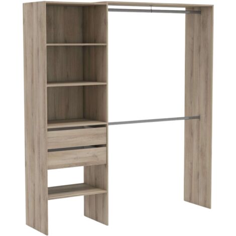 Kit de Armario 2 Barras colgadoras Columna con 4 estantes y 2 cajones habitacion Dormitorio vestidor 205x185x44 cm