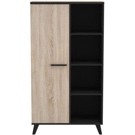 Estanteria librería Armario 1 Puerta 8 baldas Salon Comedor despacho habitacion Roble y Negro 154x83x39