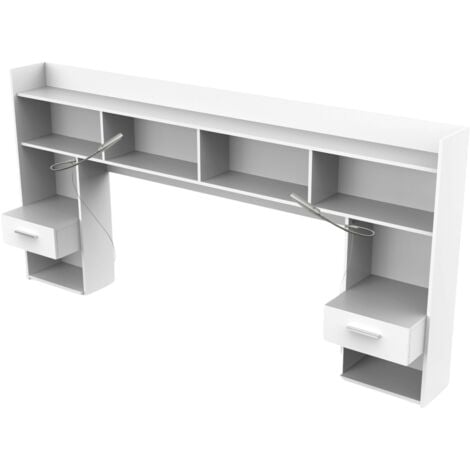 Cabecero Chicago 2 Mesitas 2 Lamparas Led Color Blanco Habitación Matrimonio Estilo Moderno para camas 135 o 140 cm