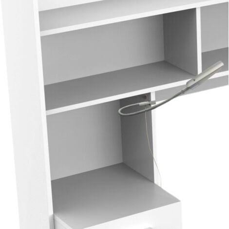 Cabecero Chicago 2 Mesitas 2 Lamparas Led Color Blanco Habitación Matrimonio Estilo Moderno para camas 135 o 140 cm