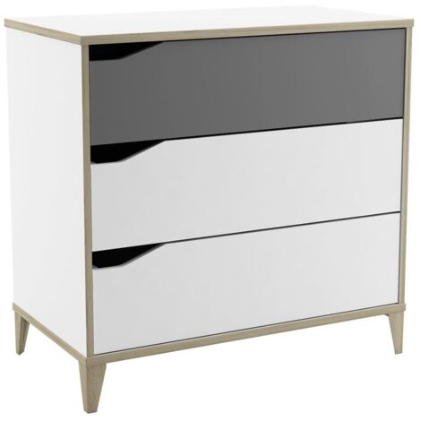 Cómoda Genius 3 cajones Color Blanco y Gris Dormitorio habitación Infantil Juvenil Muebles 76x78x43 cm