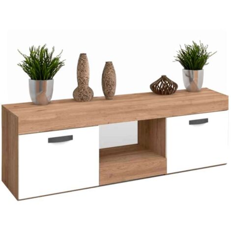 Mesa TV Argos 2 Color Blanco y Naturale 2 Puertas Salón Comedor Módulo Estilo Moderno 49x150x40 cm (1/5)