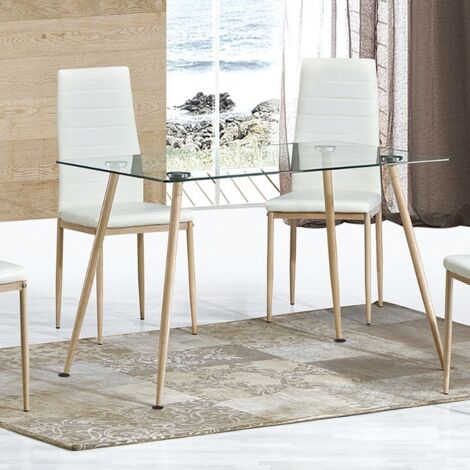 Mesa comedor cristal 120x80 cm patas metal roble VARSOVIA