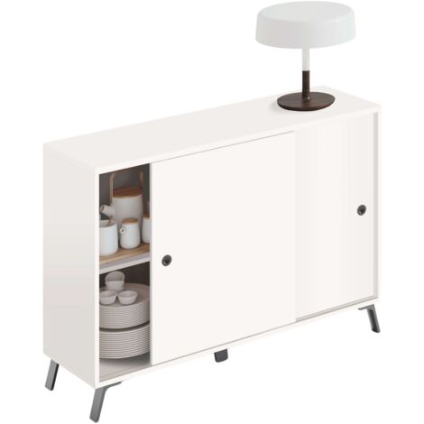 Aparador Armario Mueble Auxiliar 2 Puertas Salón Comedor Moderno Blanco Kamet 87x120x40 cm