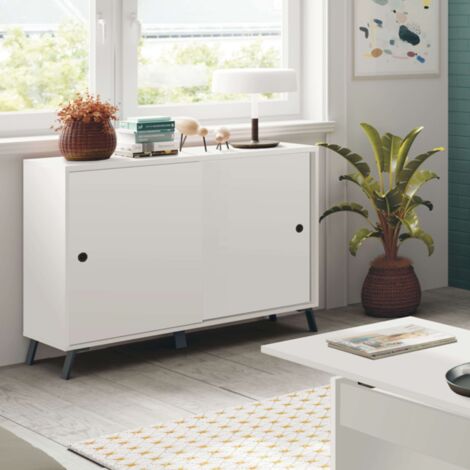 Aparador Armario Mueble Auxiliar 2 Puertas Salón Comedor Moderno Blanco Kamet 87x120x40 cm