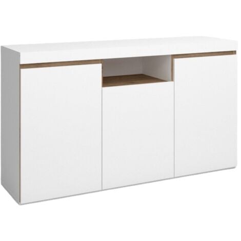 Mueble aparador Elis salón Comedor despacho Color Blanco Mate y Naturale 3 Puertas 1 Hueco 81x140x40 cm