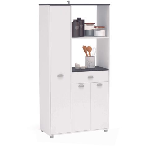 Asfeld Buffet Cocina en color Blanco con 2 armarios y 1 Cajon para ampliar el almacenaje 180x90x40 cm