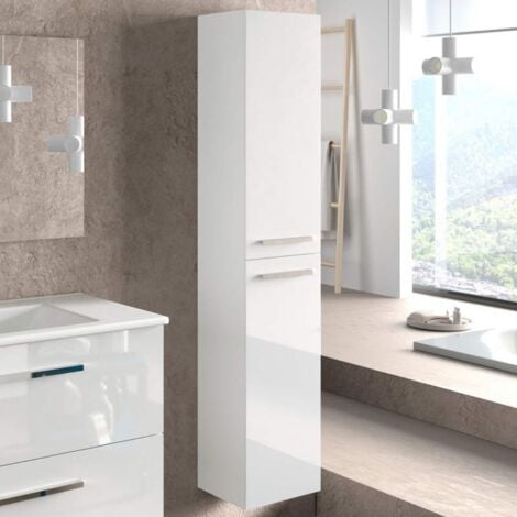 Mueble para Baño con Lavamanos + Columna Blanco Brillo (Incluye Lavabo y  Espejo) 