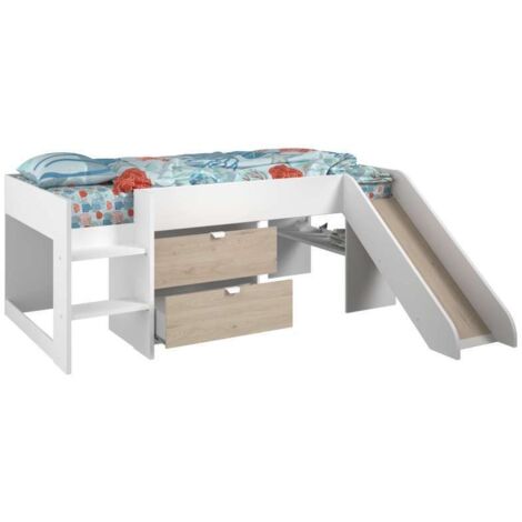 Cama Happy Melamina 78x204x184 cm - Roble Y Blanco