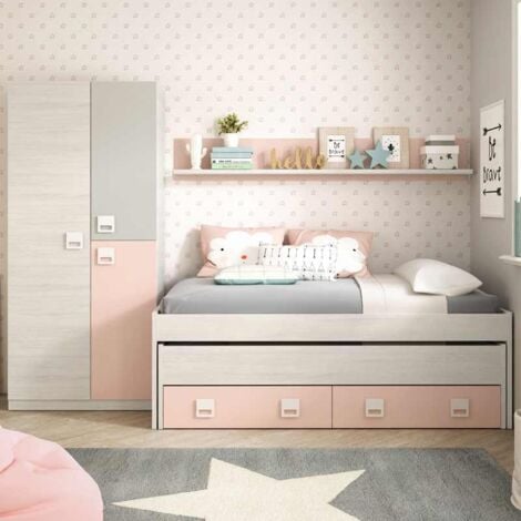 Pack Dormitorio Infantil/Juvenil Completo con Cama Nido Estante y Armario  en Color Rosa y Blanco (sin somieres) : : Hogar y cocina