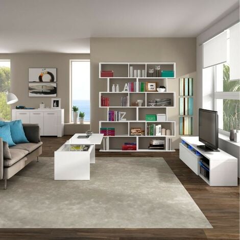 Miroytengo Pack Completo Muebles salón con LED Color Canadian y Blanco  Moderno (Mueble + Mesa de Centro + Mesa Comedor)