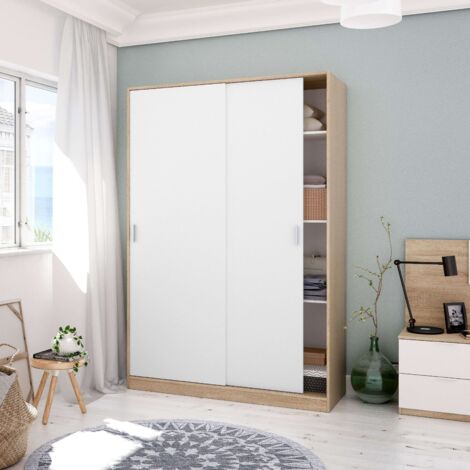 Pack Muebles Dormitorio Matrimonio Luca Completo Color Roble Y Blanco Habitación Moderno (cabecero + Armario)