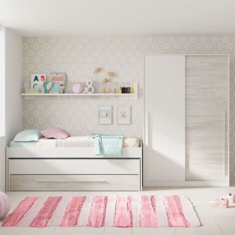 Pack Dormitorio Juvenil Infantil Color Azul Y Blanco (cama Nido +