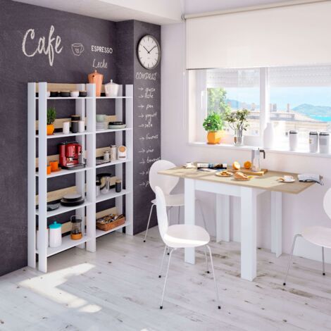 Mesa de comedor cuadrada Livre Blanco Artik (Blanco Mate) - Roble Canadian Medidacerrada:67cmMedidaabierta:134cm (ancho) x 79cm (alto) - Blanco Artik (Blanco Mate) - Roble Canadian
