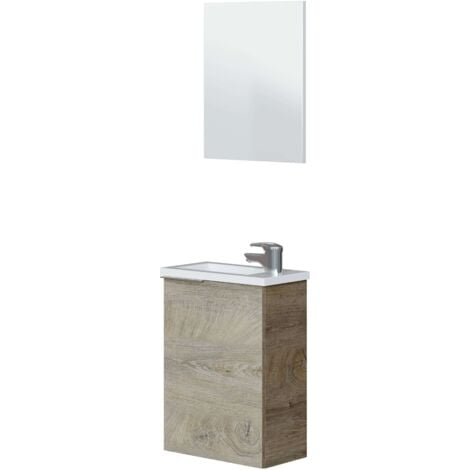 Mueble de Baño 40 cm Compact con Espejo y Lavabo Roble Alaska