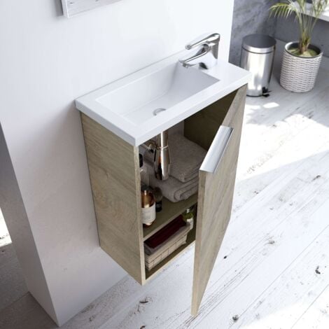 Mueble de Baño 40 cm Compact con Espejo y Lavabo Roble Alaska