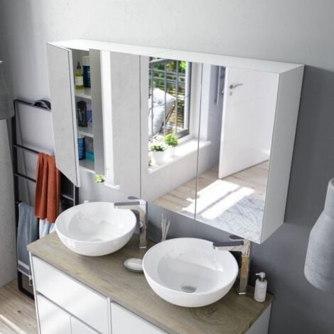 Mueble de baño con Lavabo + Armario Blanco Brillo (Incluye Lavabo y Espejo)