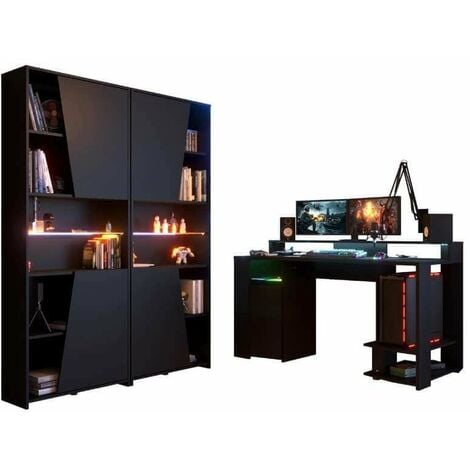 Estantería Gaming con LED incluido color negro librería gamer 6 estantes  estilo moderno mueble 180x67x28 cm