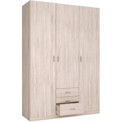 Armario ropero Roma 3 puertas 3 cajones dormitorio habitación color sahara moderno mueble 150x215 cm