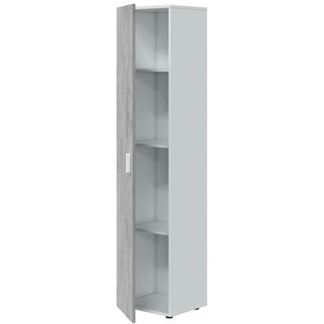 Armario multiusos alto 1 puerta 3 estantes columna auxiliar color blanco Artik y gris cemento 182x41x37 cm