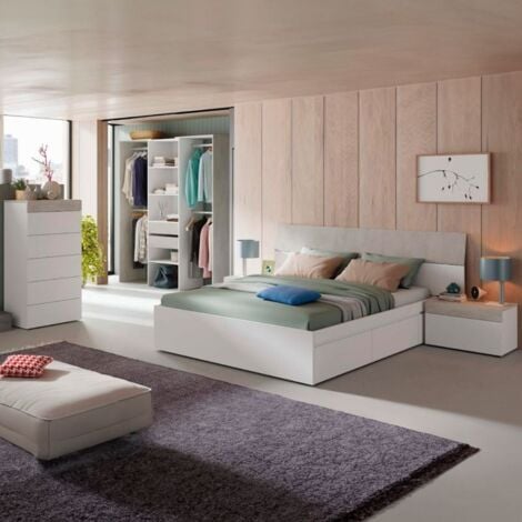 Pack Muebles Dormitorio Cemento y Blanco con Vestidor