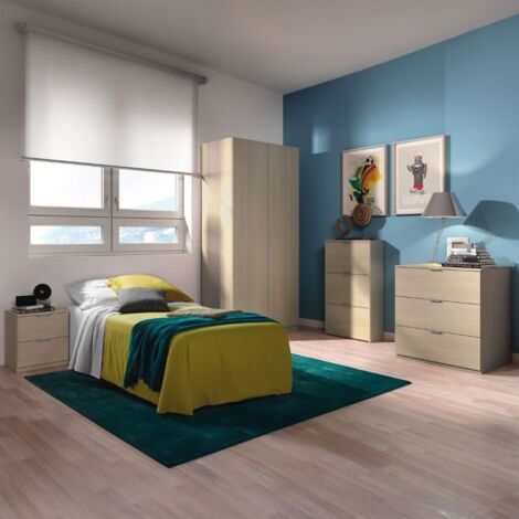 Pack 4 muebles auxiliares para dormitorio juvenil en color roble