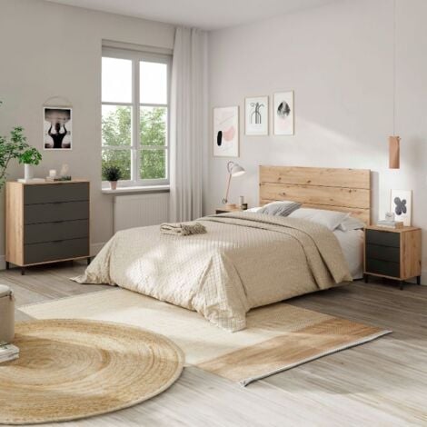 Pack dormitorio en color Roble Nodi y gris antracita 150 o 135 cm