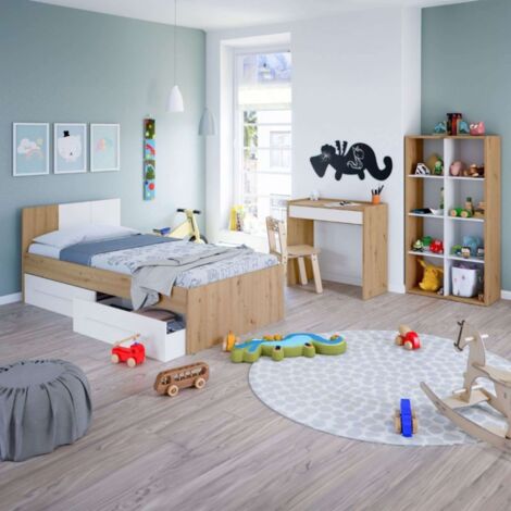 Pack 3 Muebles Juveniles Noa en color Roble Nodi y Blanco Artik